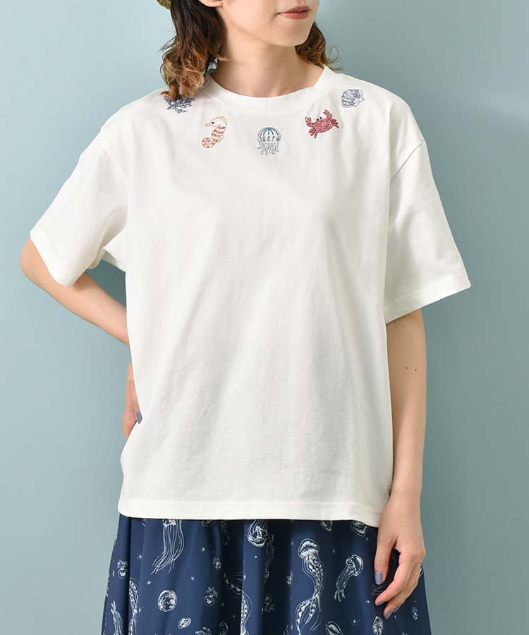 海の生き物ビーズ刺繍Tシャツ