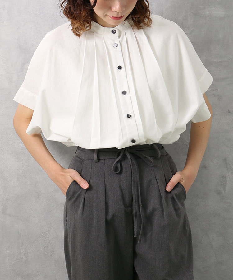 ≪SALE≫ノーカラータックブラウス