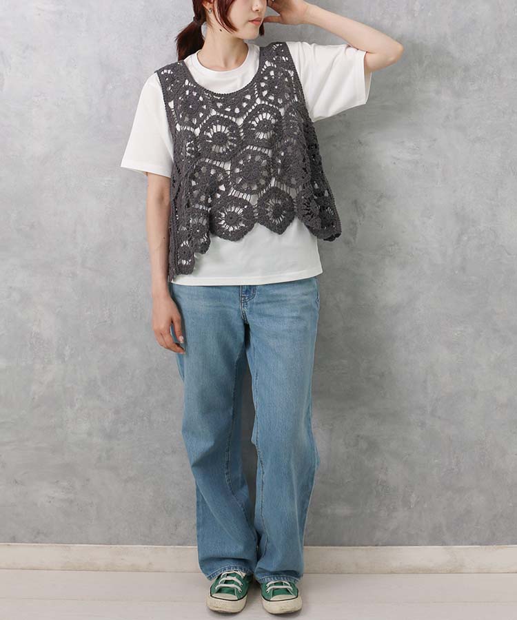 カギ針ベスト付Tシャツ