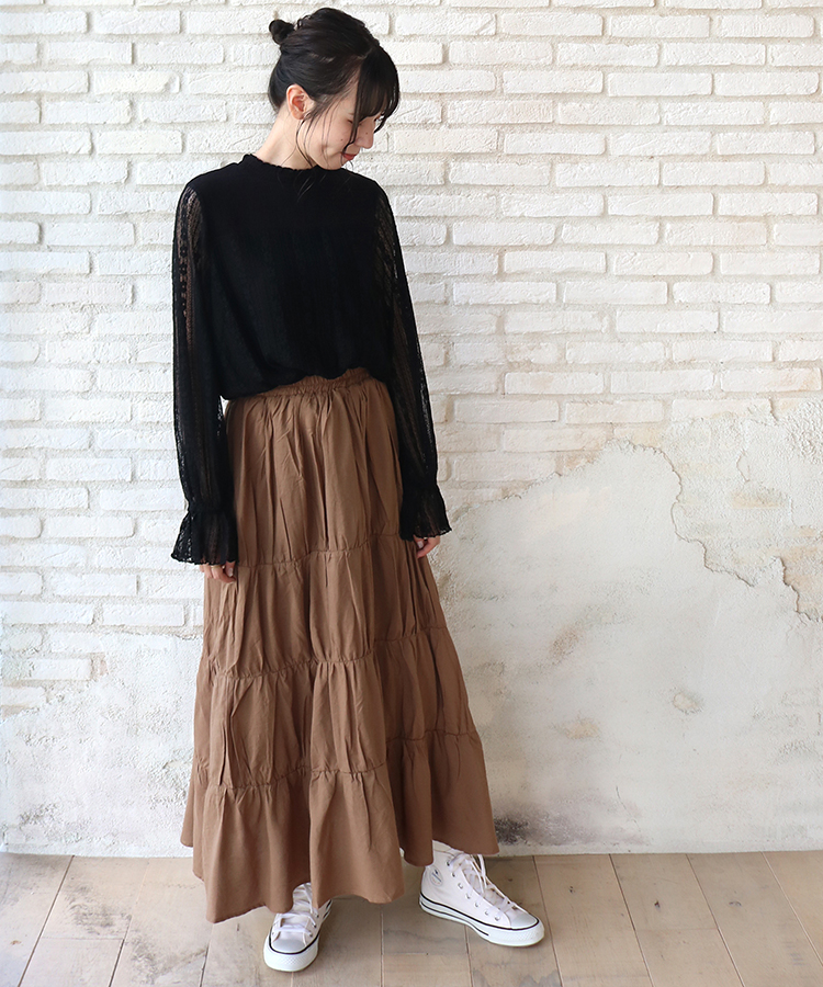 ≪SALE≫レースシャーリングキャンディースリーブブラウス