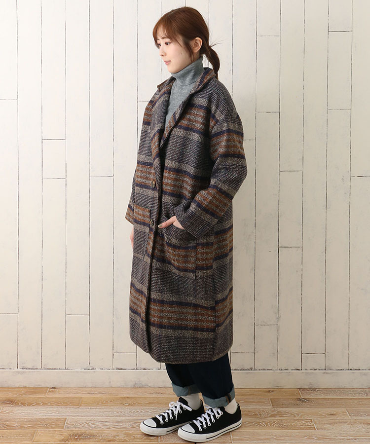 ≪OUTLET≫チェックロングジャケット