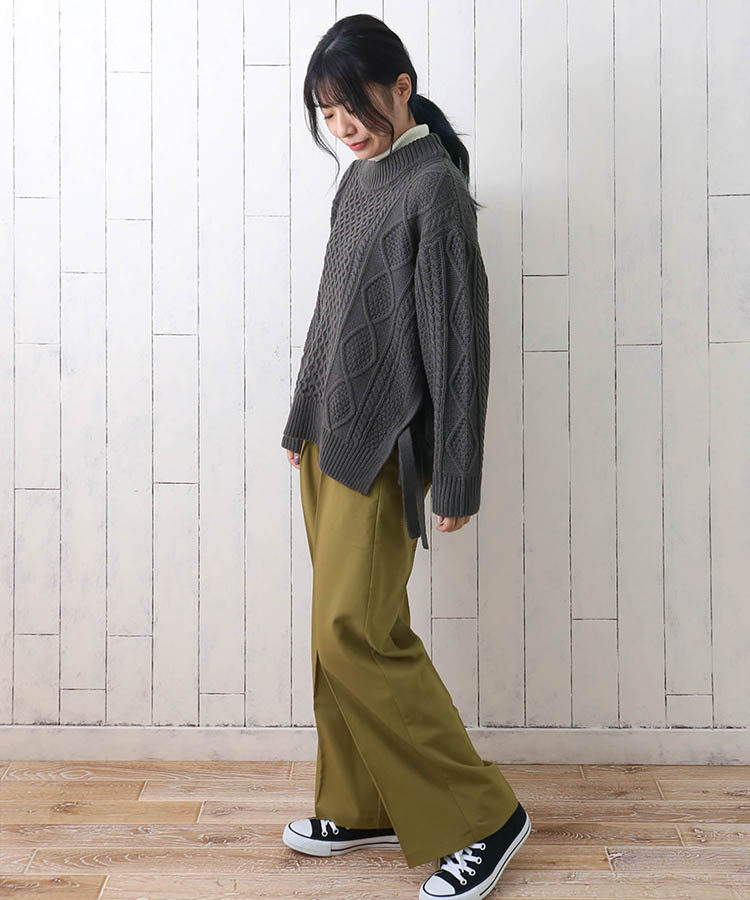 ≪OUTLET≫アクリルバギーニットサイドリボンニット