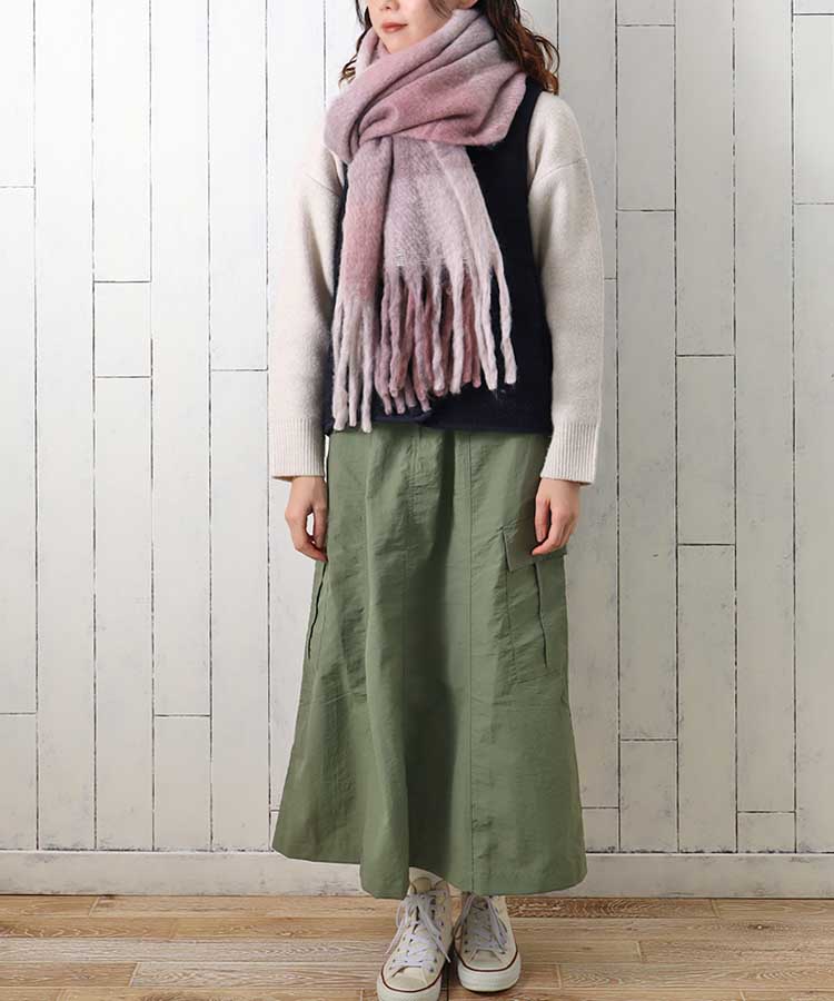 ブロックチェック起毛大判ストール