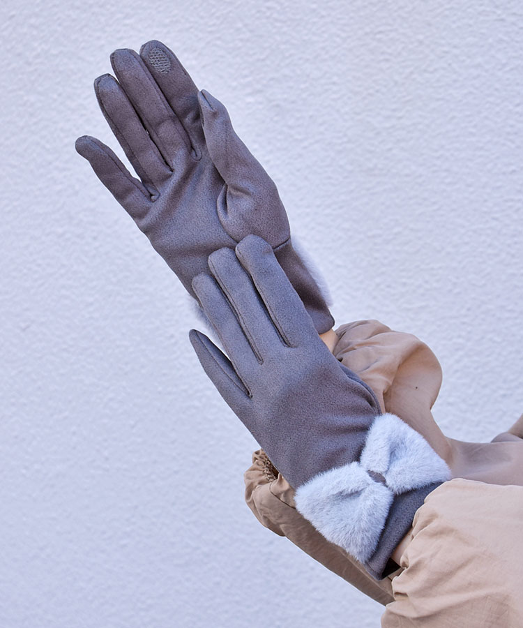 ≪SALE≫スマホタッチフェイクスエードリボングローブ