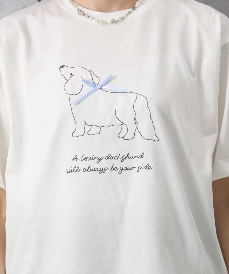 le petaleダックス刺繍リボンTシャツ