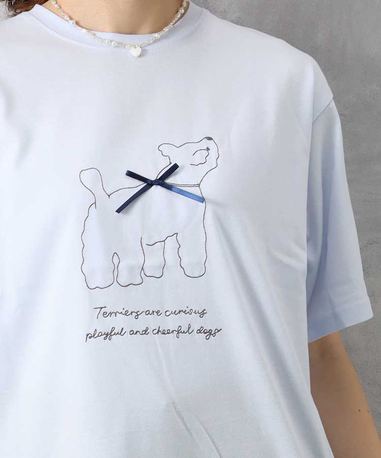 le petaleテリア刺繍リボンTシャツ
