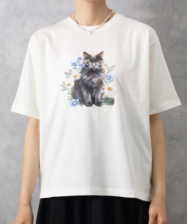 le petaleクロネコフラワー刺繍Tシャツ