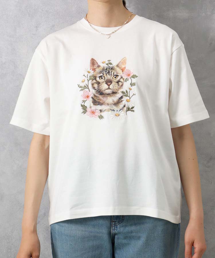 le petaleトラネコフラワー刺繍Tシャツ