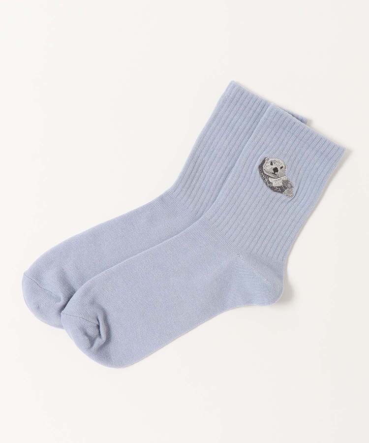 動物刺繍付きクルーソックス