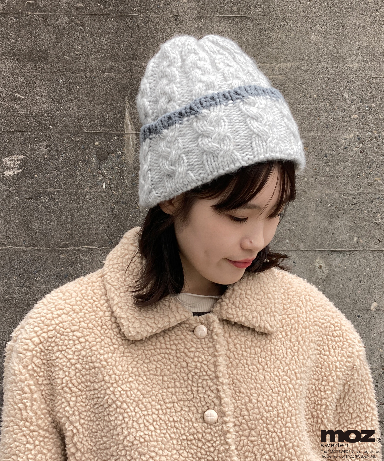 moz裏ボアケーブル編みニット帽