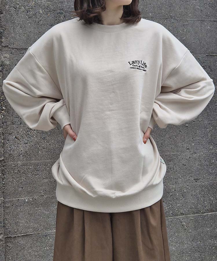 Lazyアニマル刺繍トレーナー