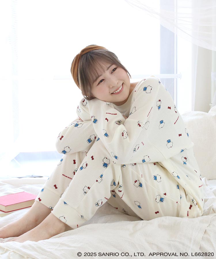 ハローキティワッフルルームウェア上下セット