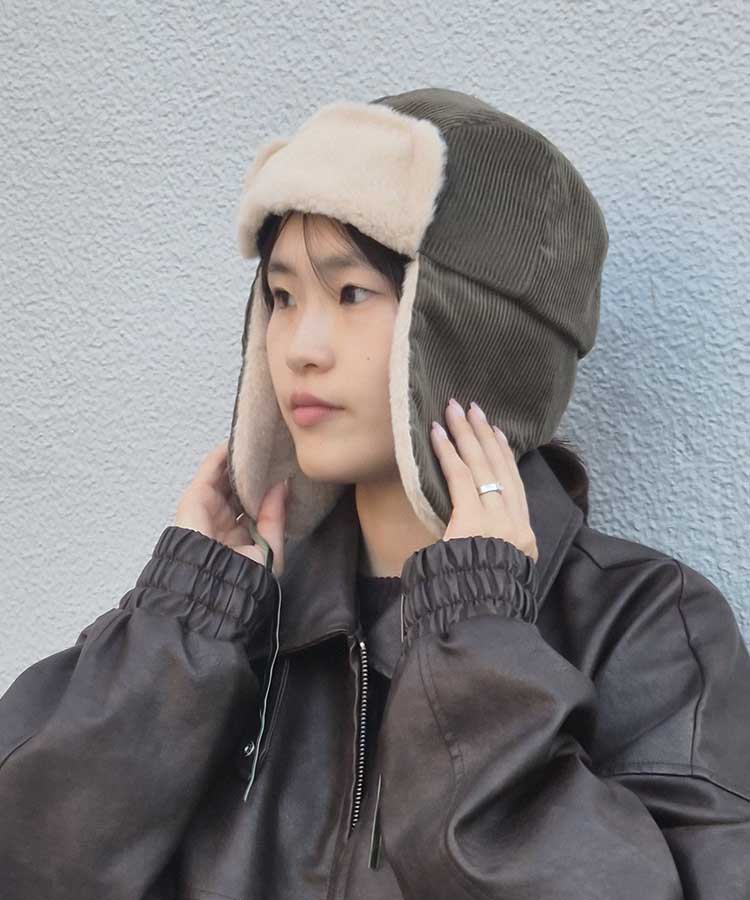 コーデュロイフライトキャップ