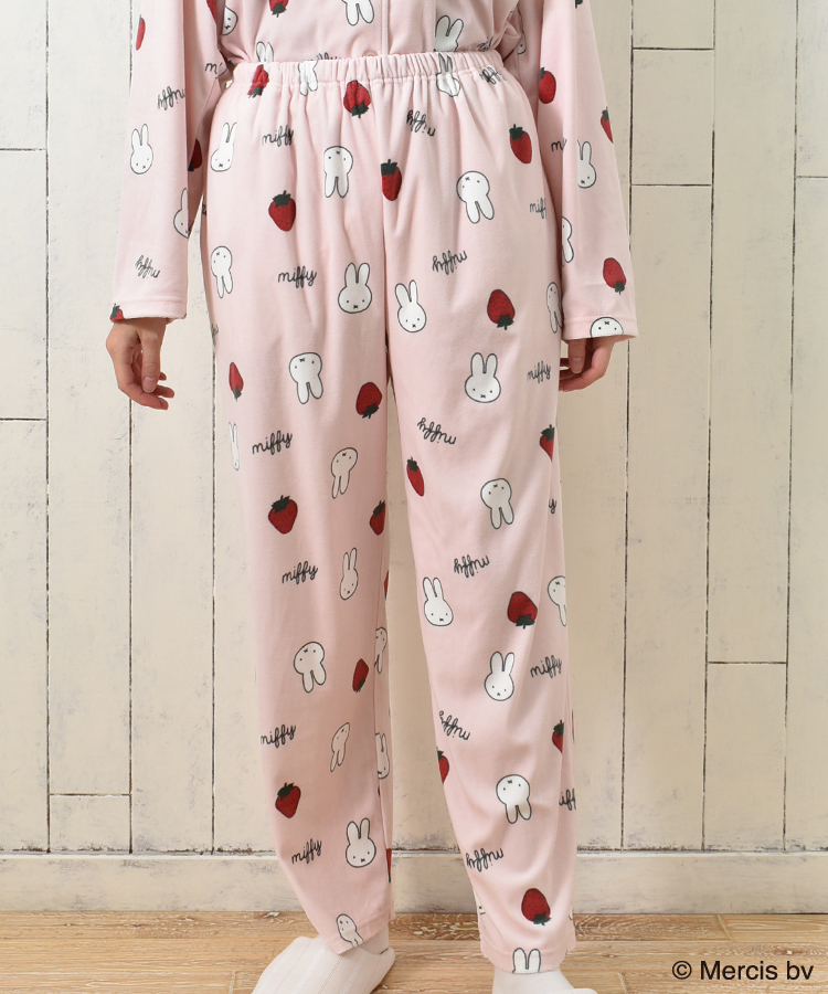 ミッフィーいちご柄前開きパジャマ上下セット