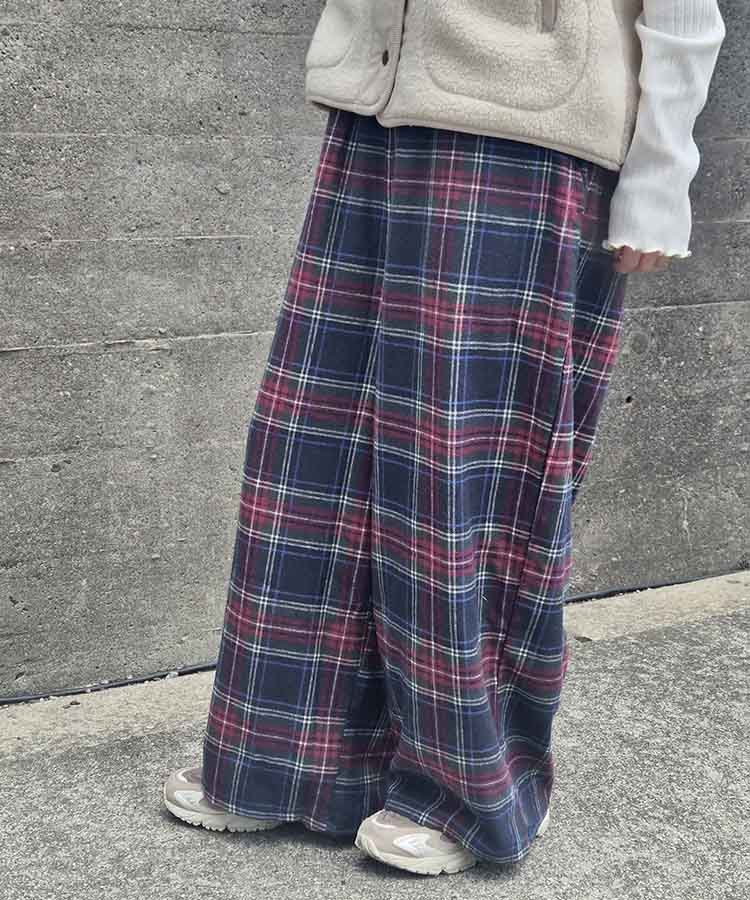 ネルチェック柄イージーパンツ
