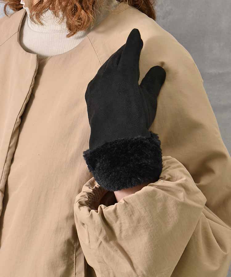 フェイクスエード指フードファーグローブ