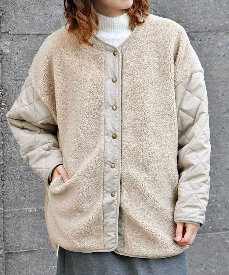 ボア切り替えキルティングコート