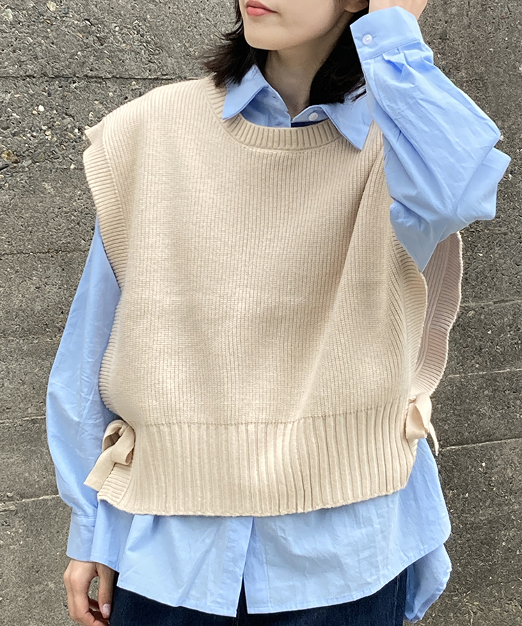 サイドリボンニットベスト