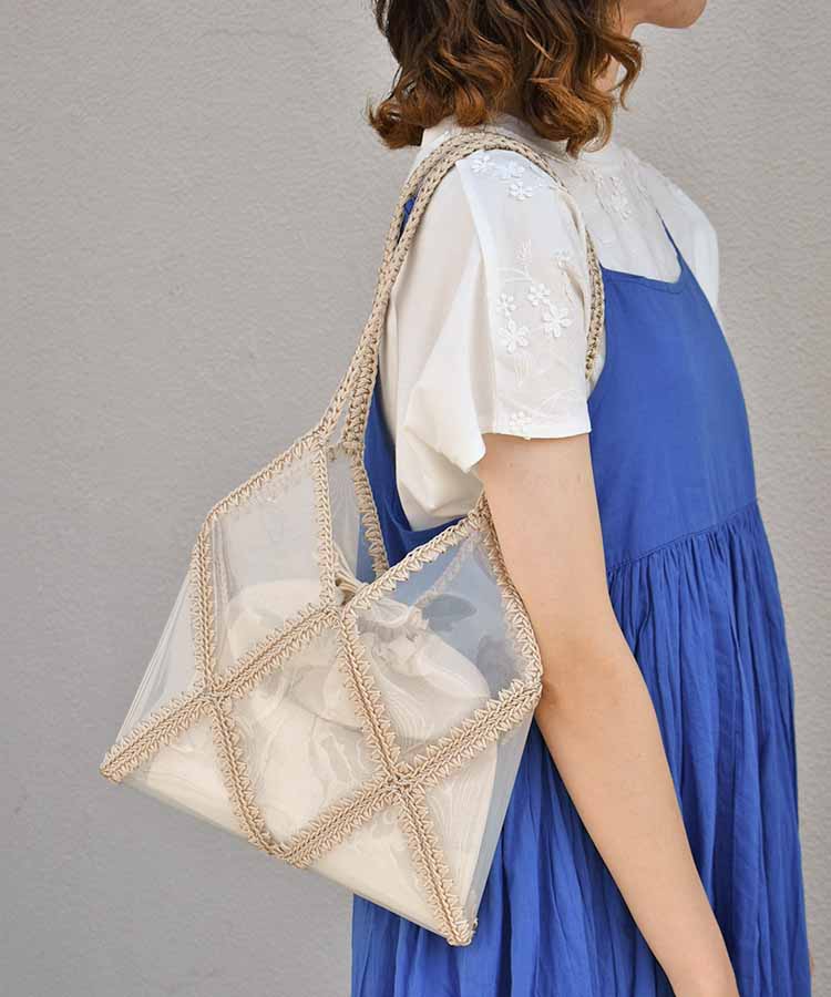 クロシェ編みクリアビニールトートバッグ