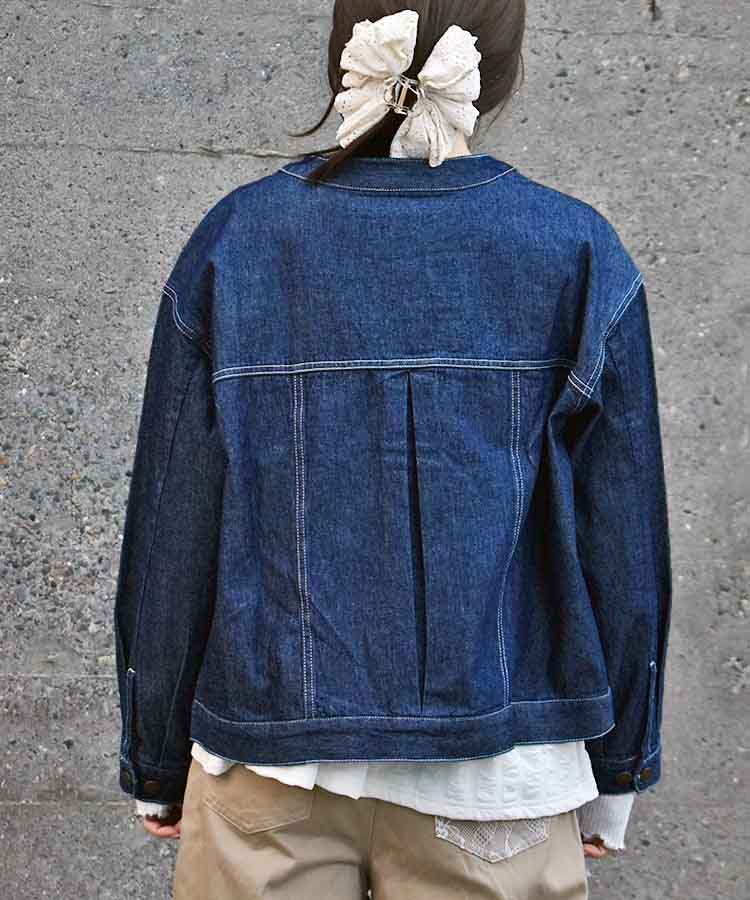 コットンデニムノーカラージャケット