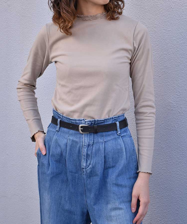 起毛リブWハイネックロンT