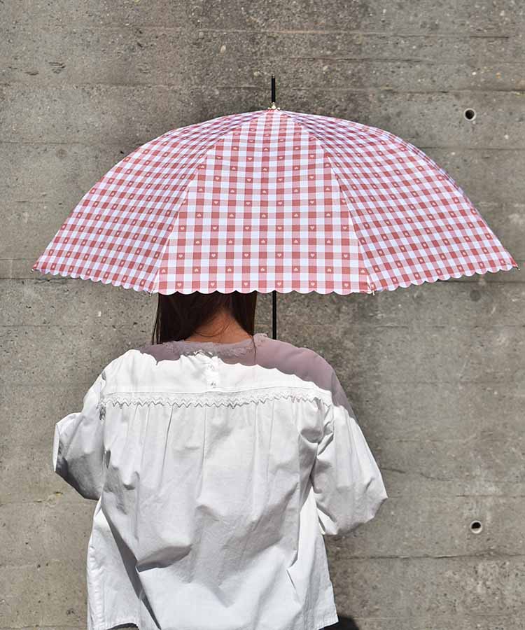 ギンガムハート雨長傘