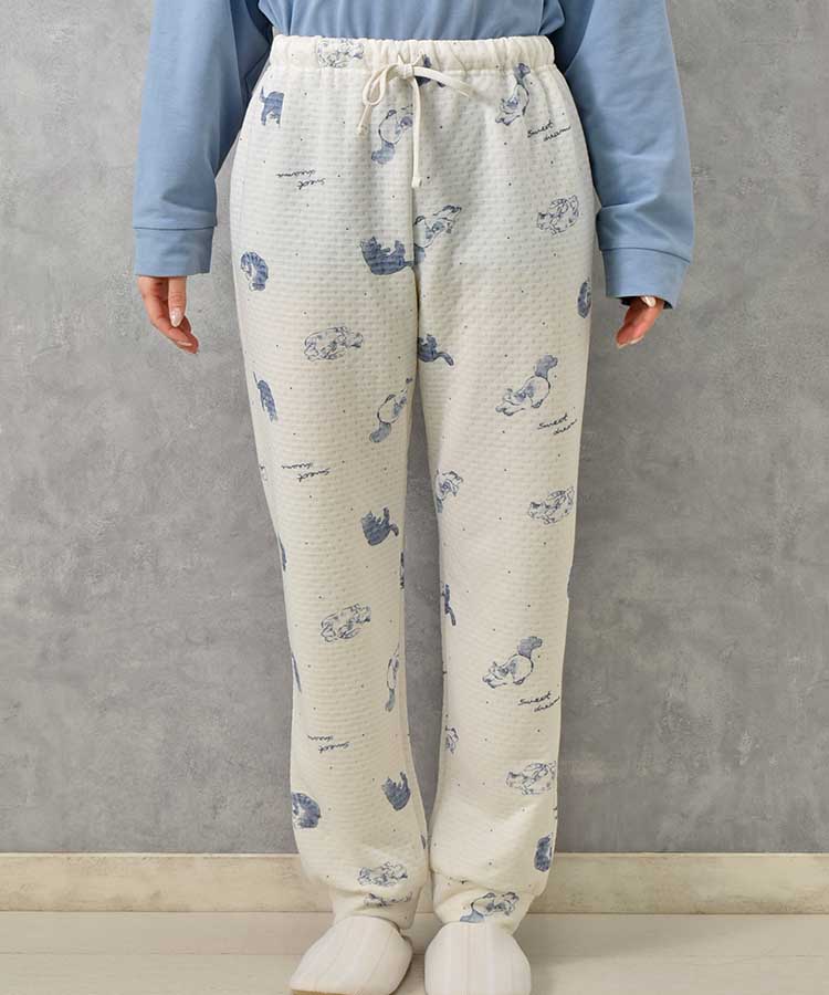 ねこ柄キルト×裏毛ルームウェア上下セット