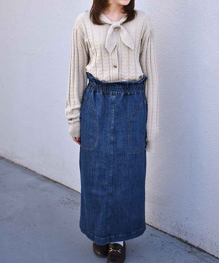 透かし編みニットタイ付きカーディガン