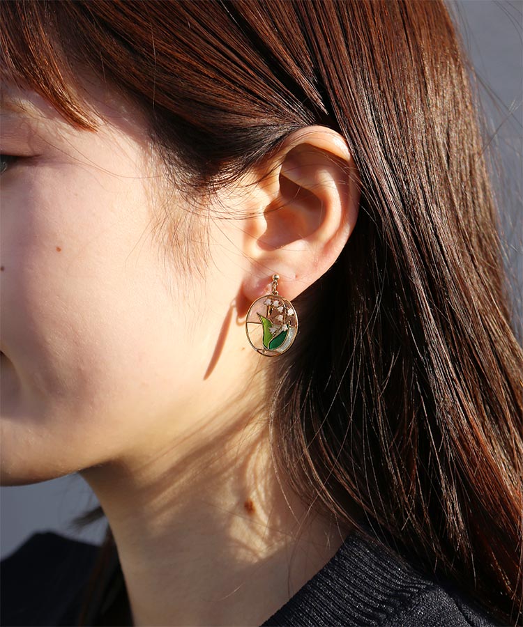 フラワーステンドグラスイヤリング