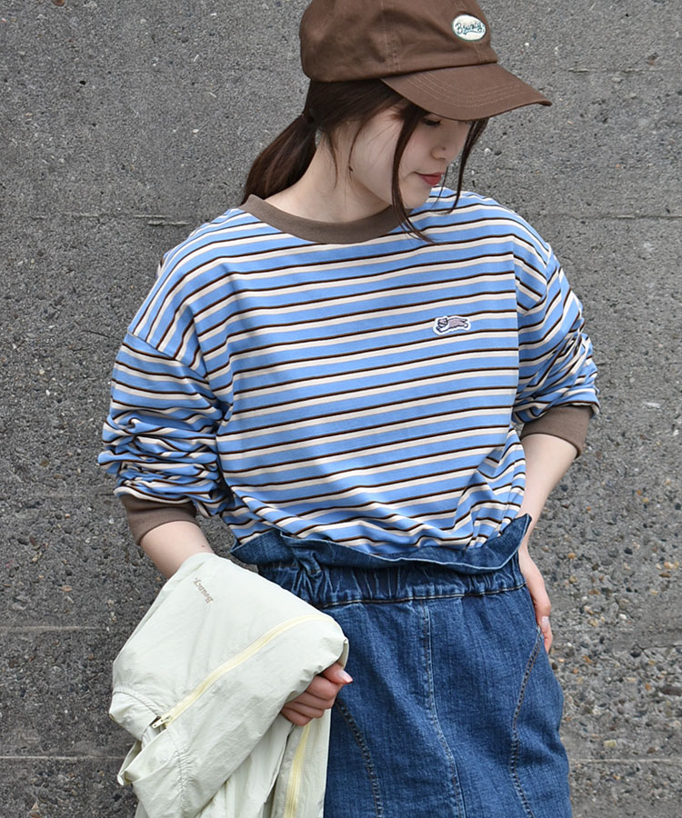 Bouncy.ワッペン付ボーダーロンT