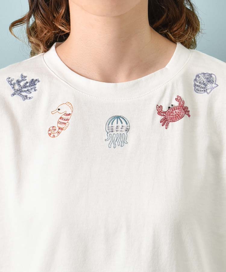 海の生き物ビーズ刺繍Tシャツ