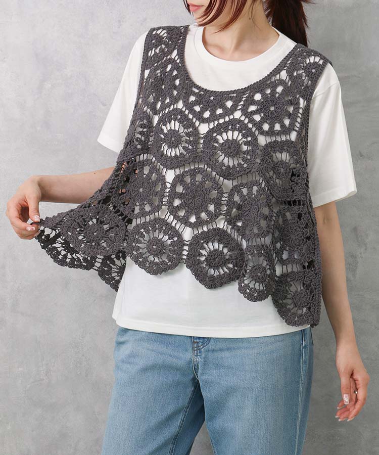 カギ針ベスト付Tシャツ