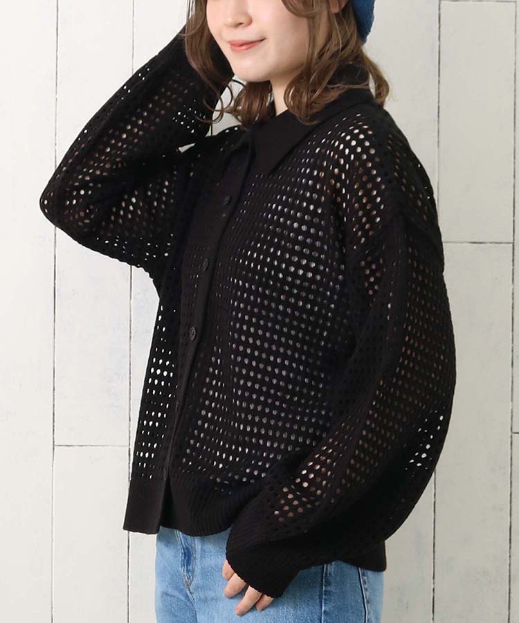 ≪SALE≫メッシュポロニットカーディガン
