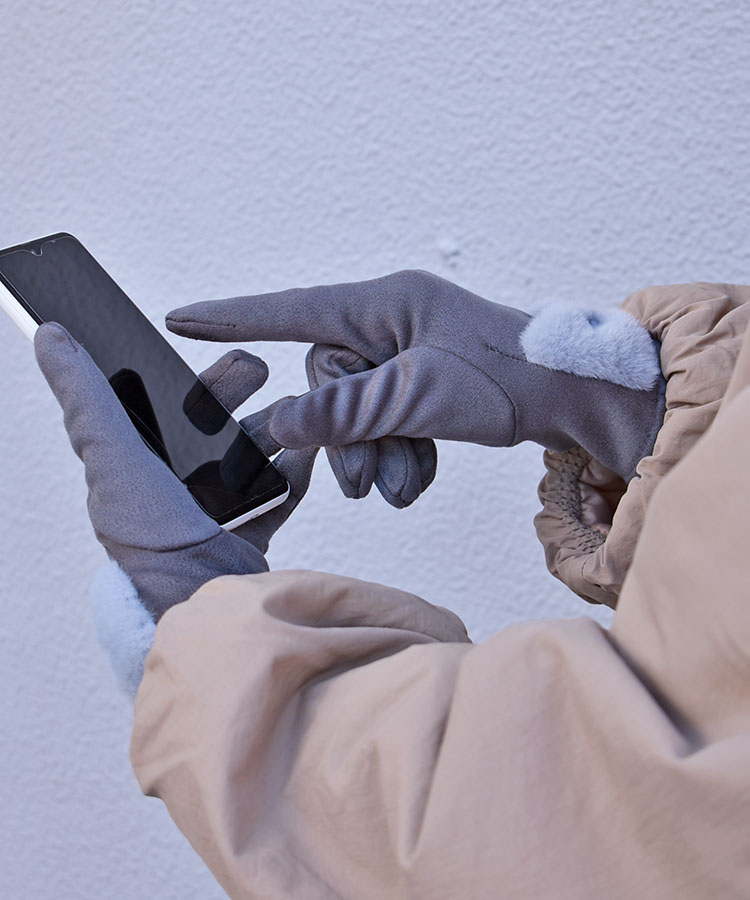 ≪SALE≫スマホタッチフェイクスエードリボングローブ