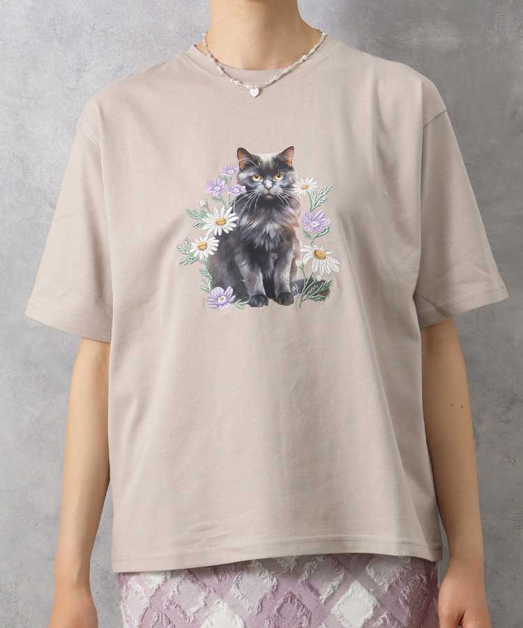 le petaleクロネコフラワー刺繍Tシャツ
