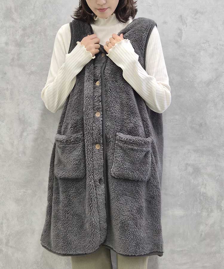 シープタッチノーカラーロングベスト