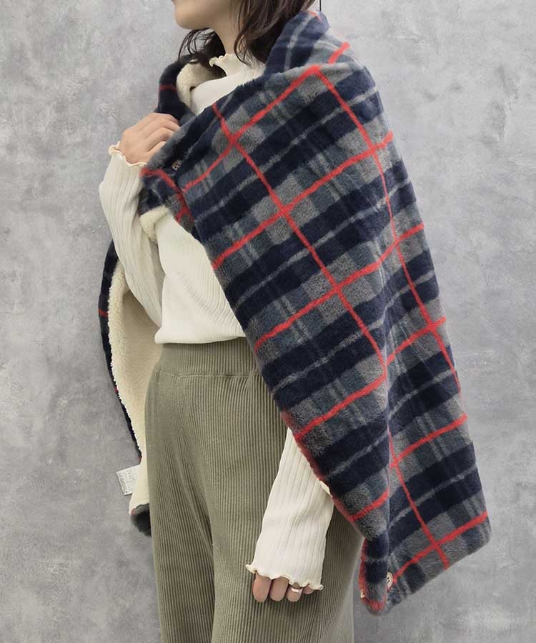 チェック柄エコファー裏ボアブランケット