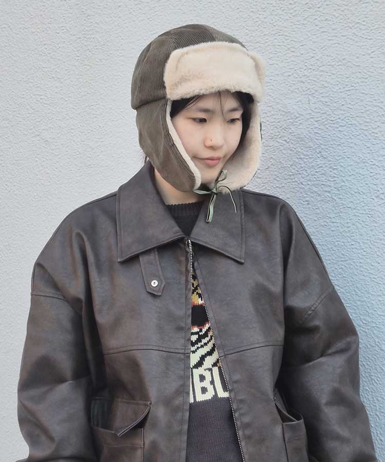 コーデュロイフライトキャップ