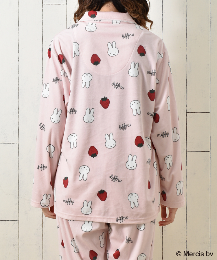 ミッフィーいちご柄前開きパジャマ上下セット