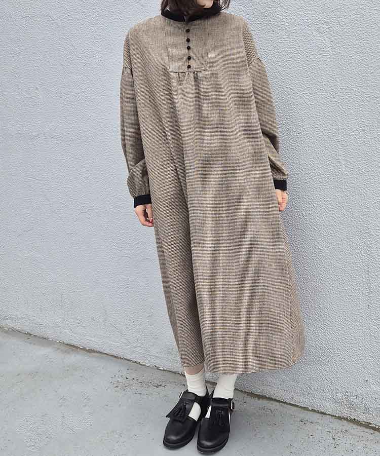 カフタンチェックワンピース