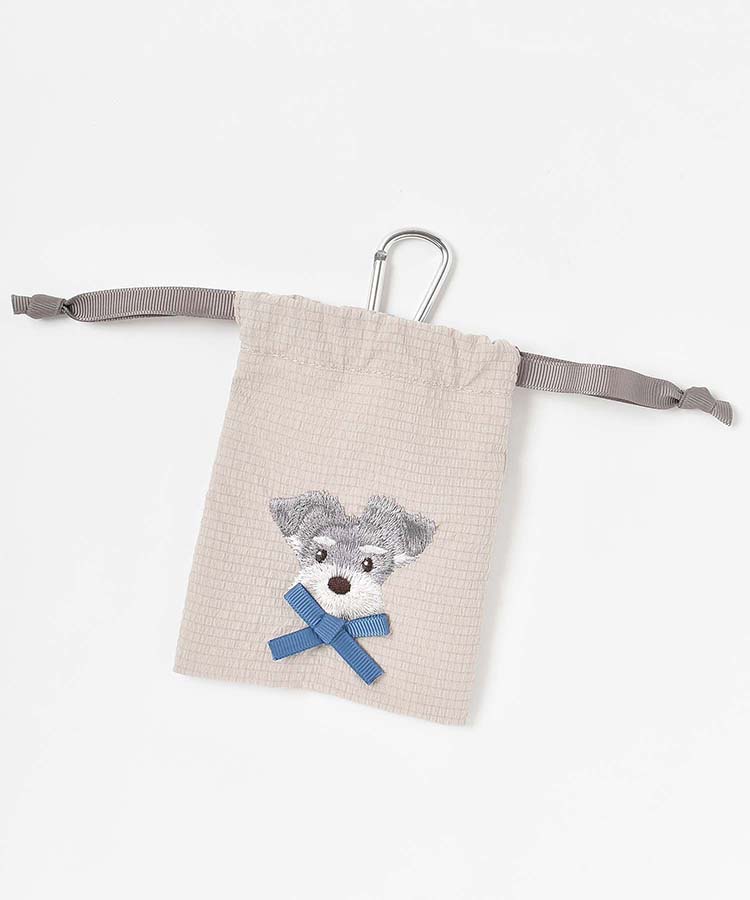 ドッグリボンカラビナ付きリップル巾着