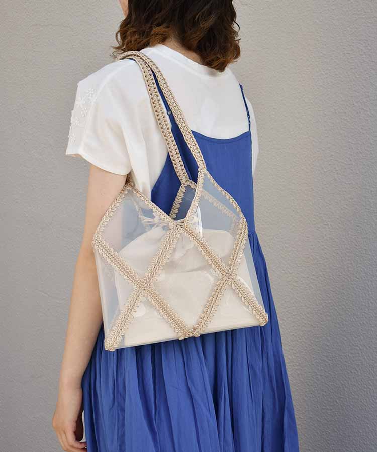 クロシェ編みクリアビニールトートバッグ