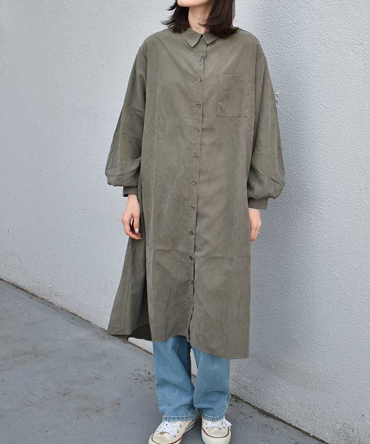 ピーチ起毛袖ボリュームシャツワンピース