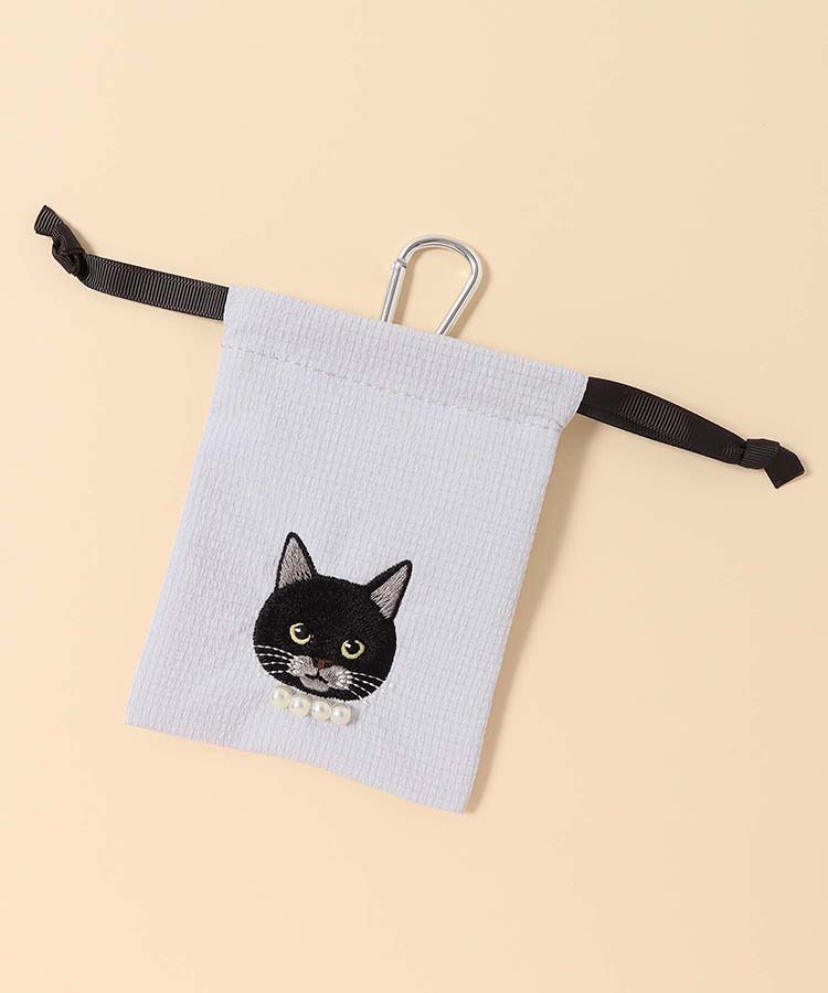 キャットパールカラビナ付きリップル巾着