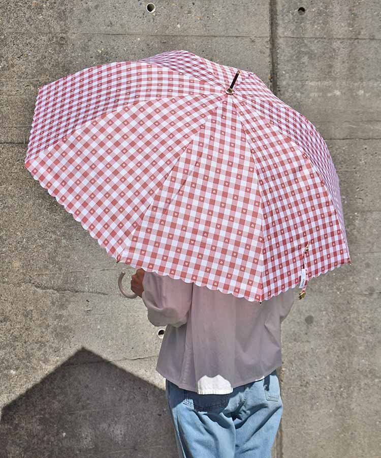 ギンガムハート雨長傘