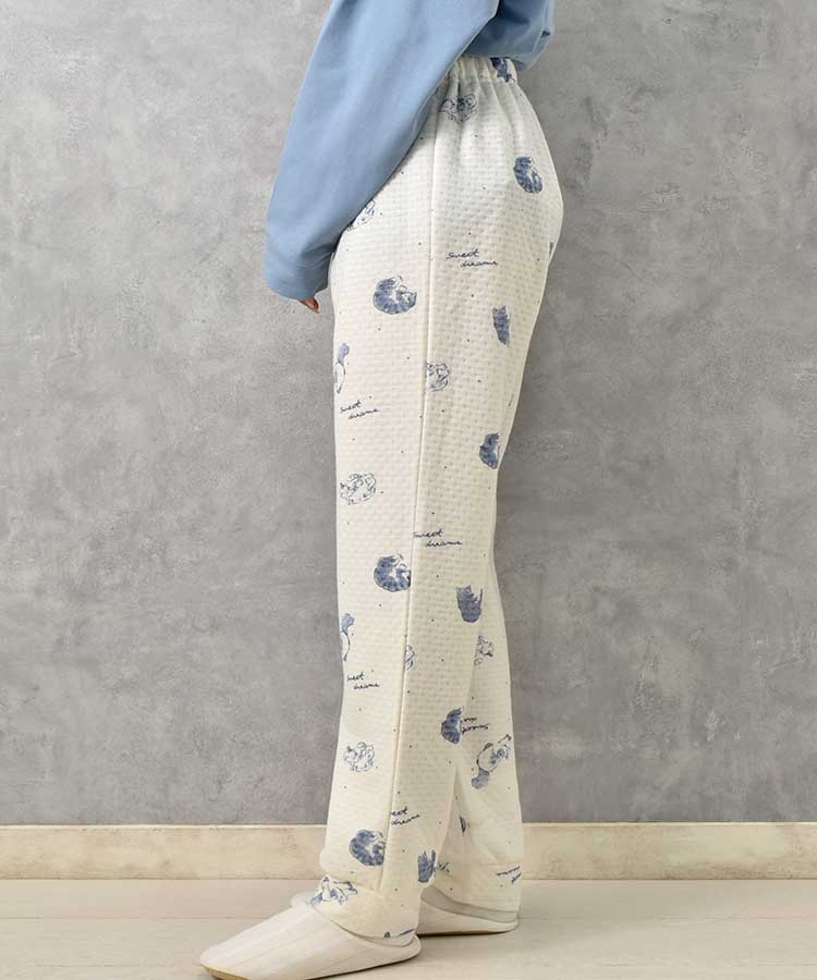 ねこ柄キルト×裏毛ルームウェア上下セット