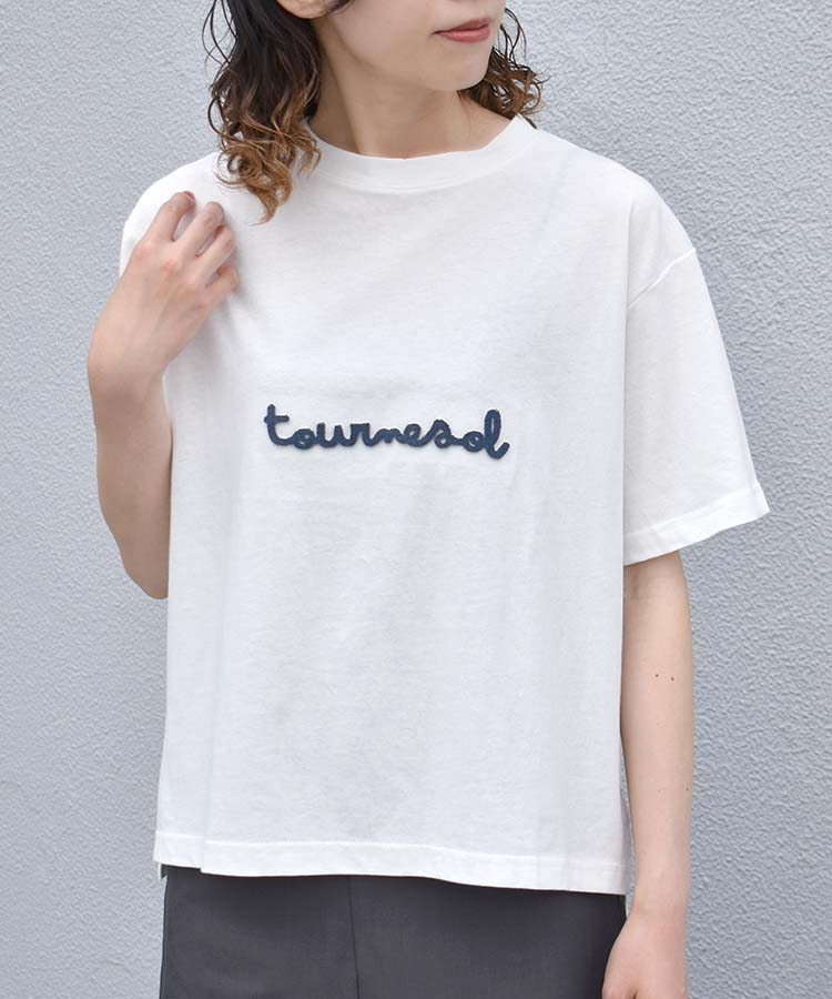 ブラシ刺繍ワイドクルーネックTシャツ