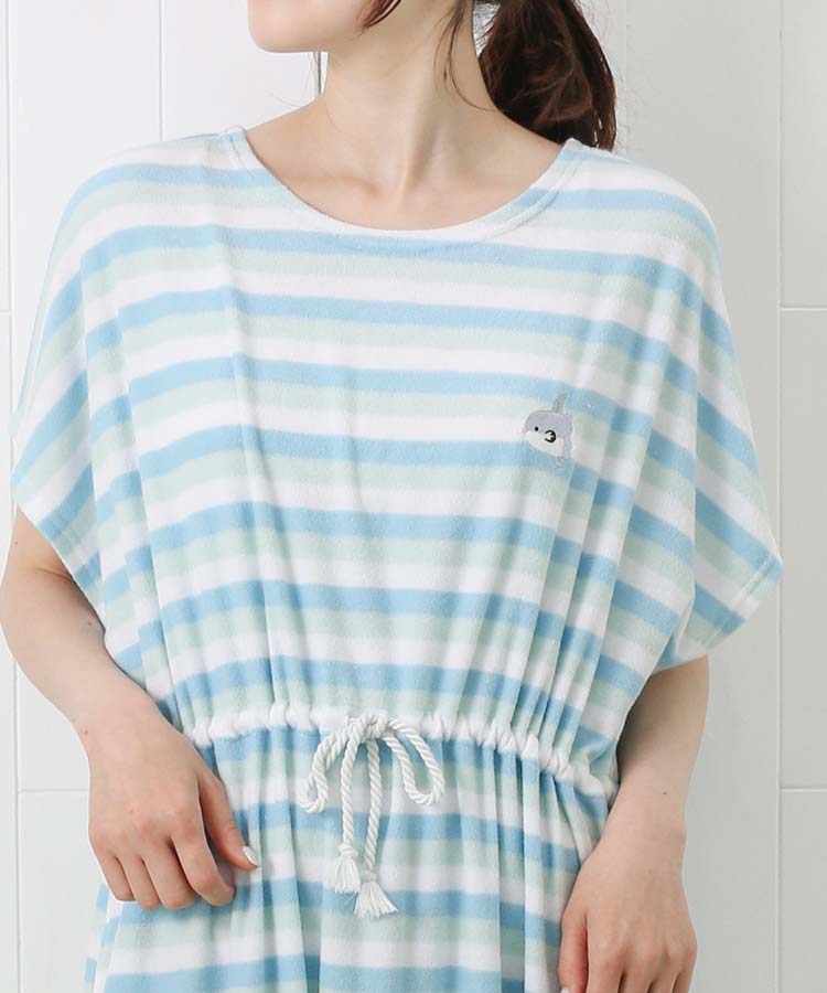 パイルボーダー刺繍ワンピ