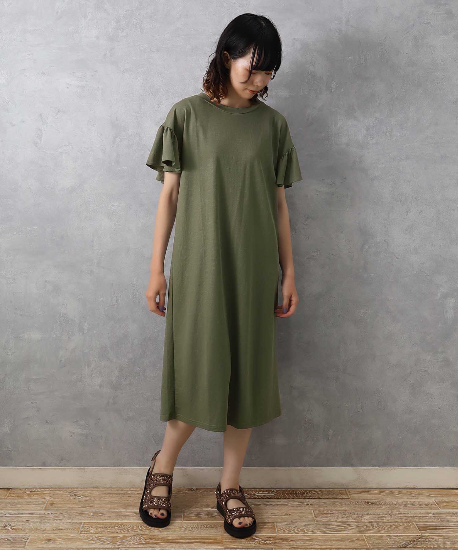 ≪SALE≫フリル袖スリットワンピース