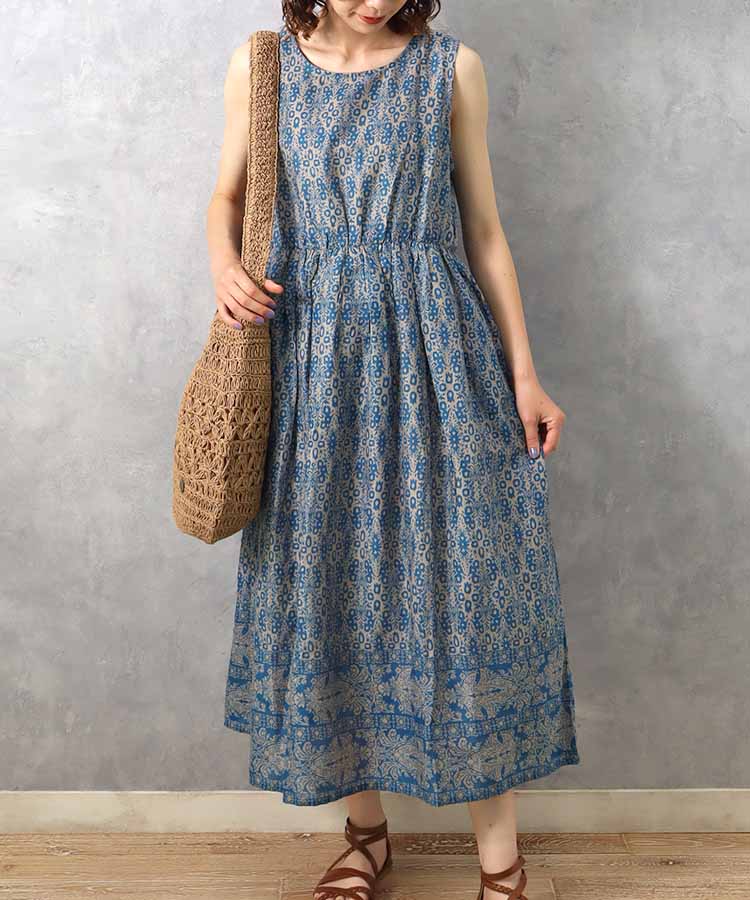 ≪SALE≫袖なし総柄ワンピース25NO5
